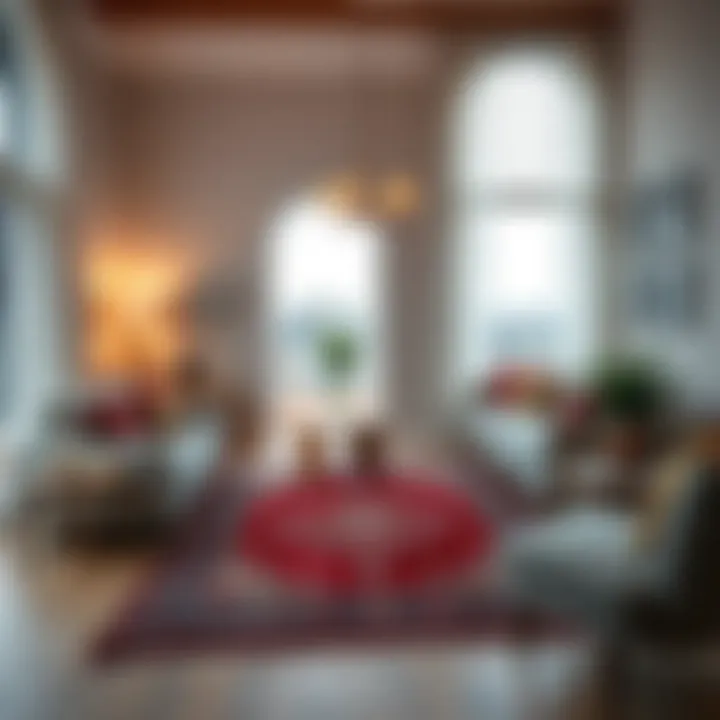 Beautiful Living Space with Prominent Rug A beautiful living space featuring a prominent rug