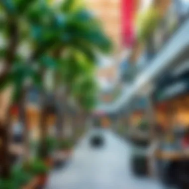 Outdoor Space of Shopping Center A vibrant outdoor space of a shopping center filled with greenery.