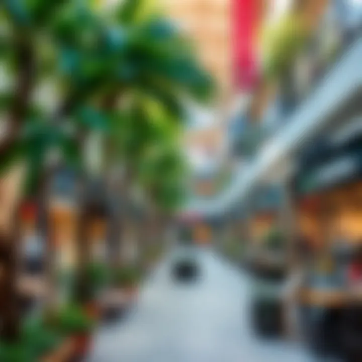 Outdoor Space of Shopping Center A vibrant outdoor space of a shopping center filled with greenery.