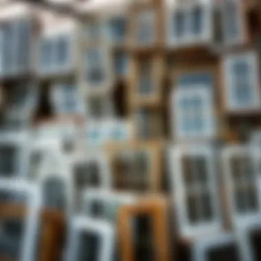An array of second-hand windows displayed at a market