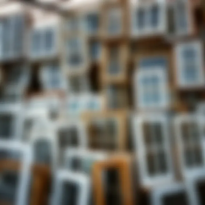 An array of second-hand windows displayed at a market