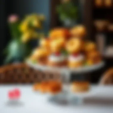 Artistic glass serving stand with colorful pastry assortment