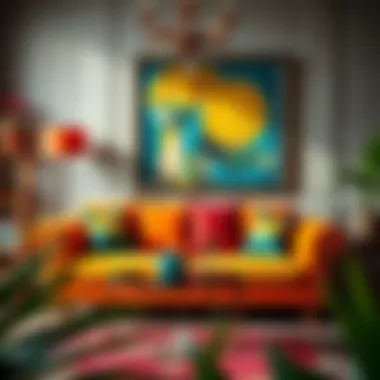 Colorful Sofa Set Blending with Artistic Decor Artistic view of a colorful sofa set blending with decor