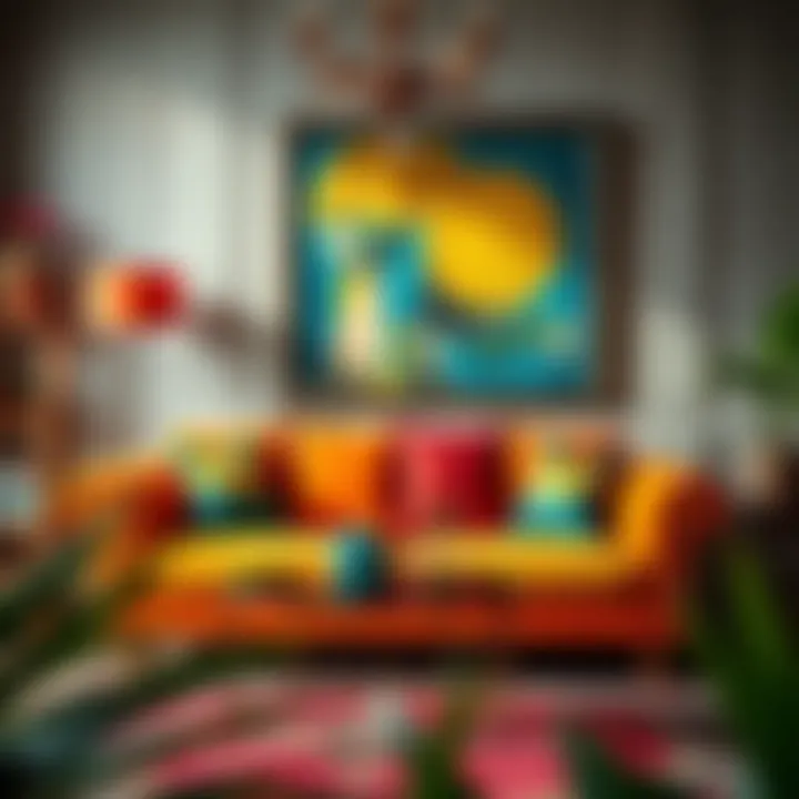 Colorful Sofa Set Blending with Artistic Decor Artistic view of a colorful sofa set blending with decor