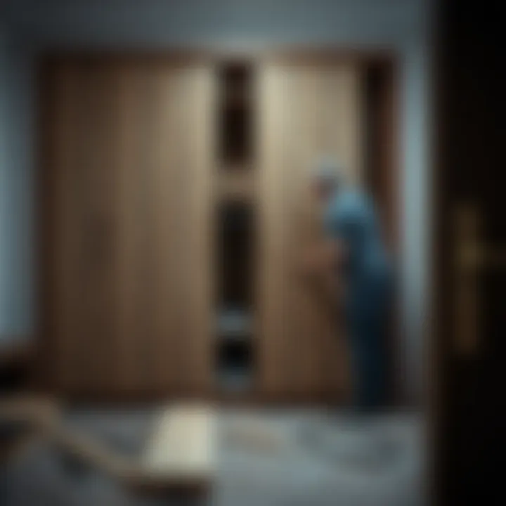 Craftsmanship in Wardrobe Assembly Assembly phase of a sliding wardrobe emphasizing craftsmanship