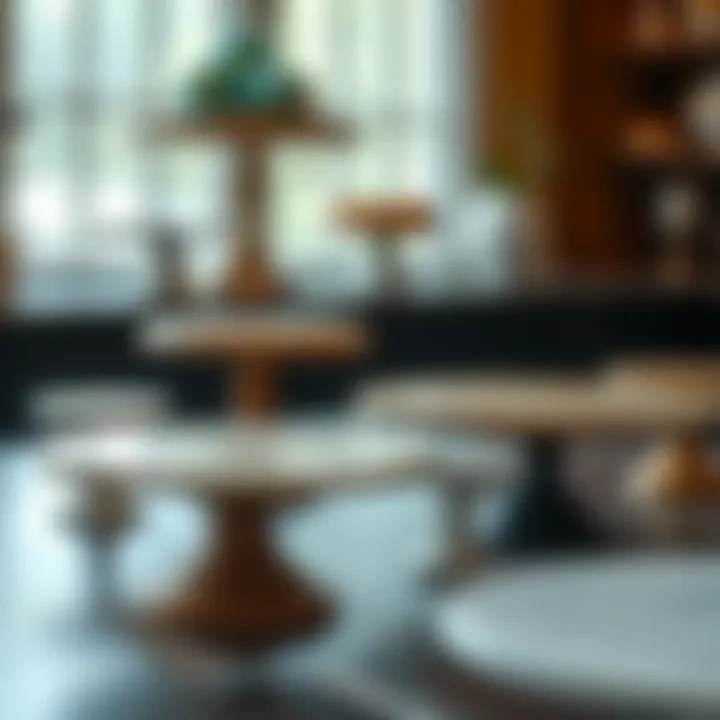 Assorted cake stands made from various materials displayed artfully