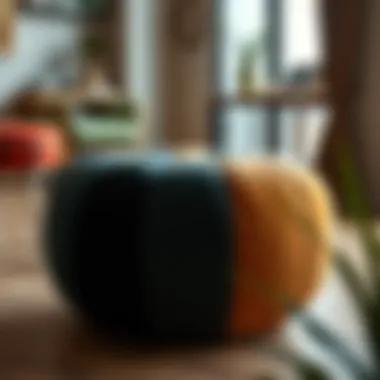 Artistic avant-garde pouf featuring an innovative shape and color palette.