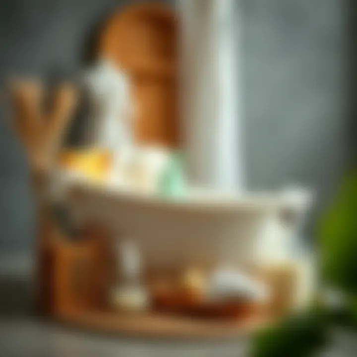 Essential Baby Bath Products A selection of baby bath essentials arranged artfully