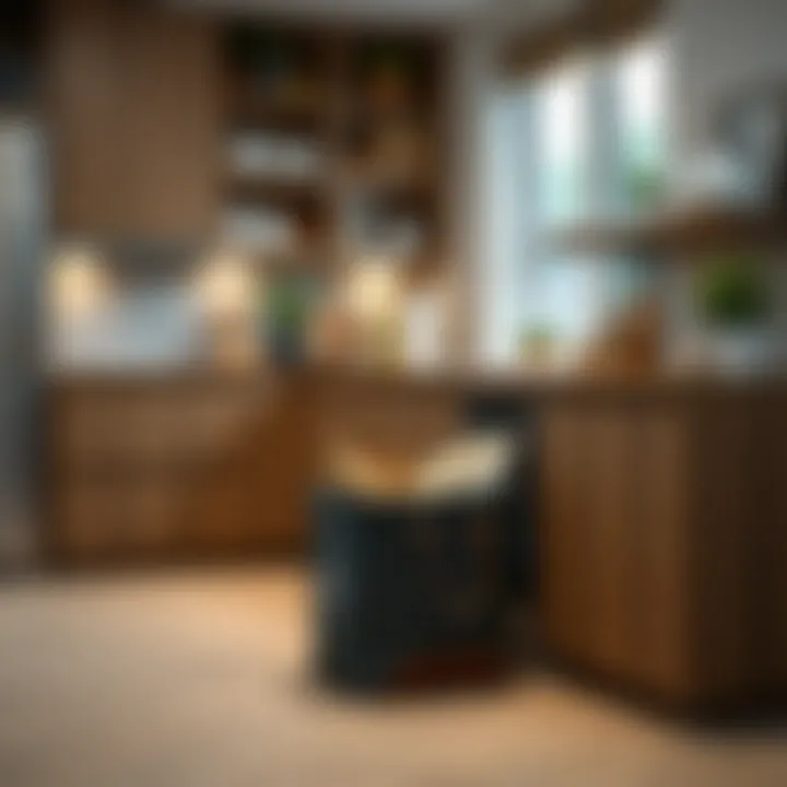 A stylish bag storage container complementing modern kitchen decor