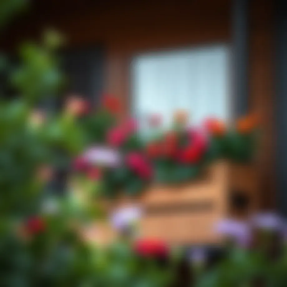 Elegant wooden balcony planter showcasing vibrant flowers