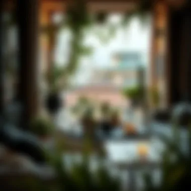 Chic balcony decor with plants and stylish table arrangement