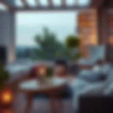 Cozy balcony lounge area featuring comfortable seating