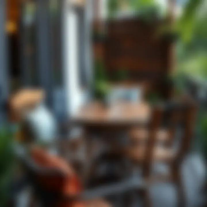 Elegant wooden balcony table and chairs in a natural setting