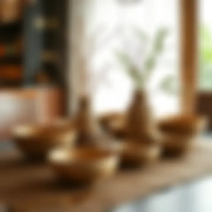 Artistry in Bamboo: Dining Table Decor Artistic display of bamboo bowls on a dining table