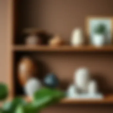 Decorative Items on Wooden Shelf Stylish wooden shelf displaying decorative items
