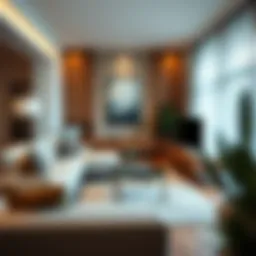 A cozy and beautifully decorated living room with elegant furniture and warm lighting.