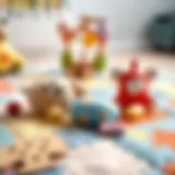 Colorful baby play mat with various textures and toys