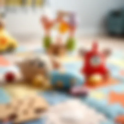 Colorful baby play mat with various textures and toys