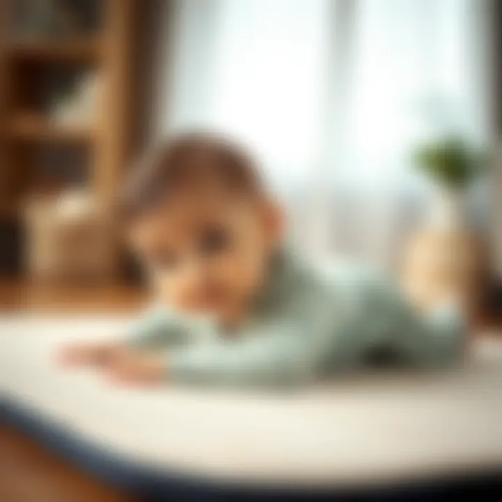 Infant enjoying tummy time on a soft mat
