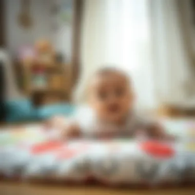A baby enjoying tummy time on a safe play mat