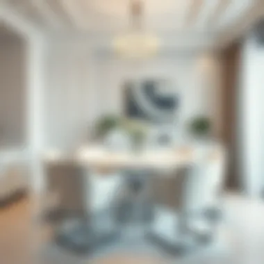 Sophisticated Dining with White Tables Elegant white dining table set in a modern home