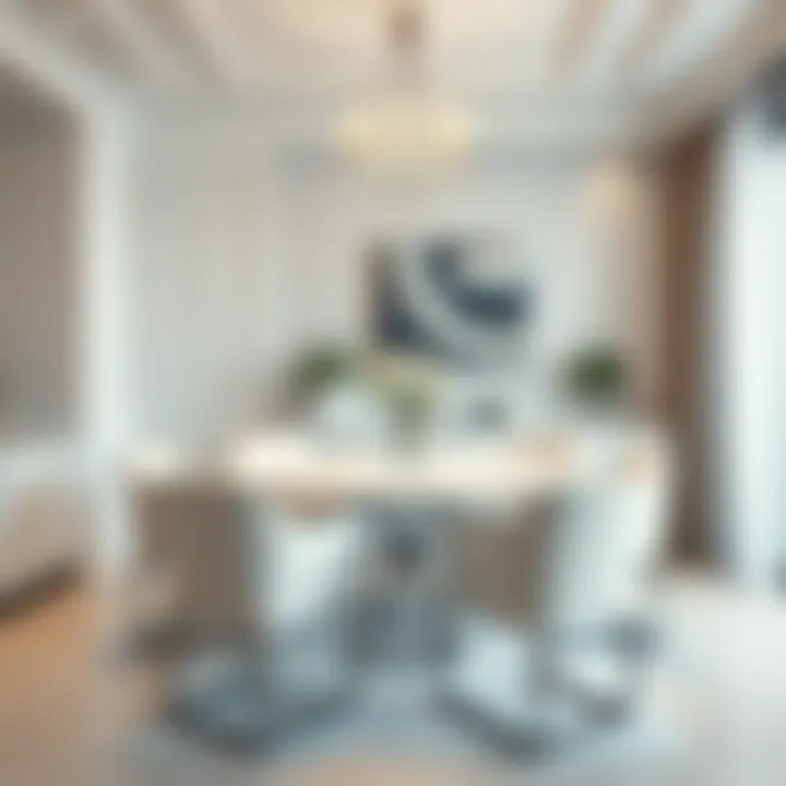 Sophisticated Dining with White Tables Elegant white dining table set in a modern home