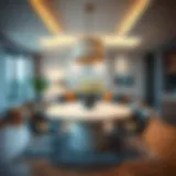 Elegant white marble dining table in a modern living space