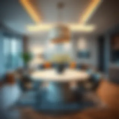 Elegant white marble dining table in a modern living space