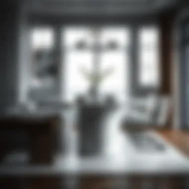 Stylish dining room featuring a white marble effect table