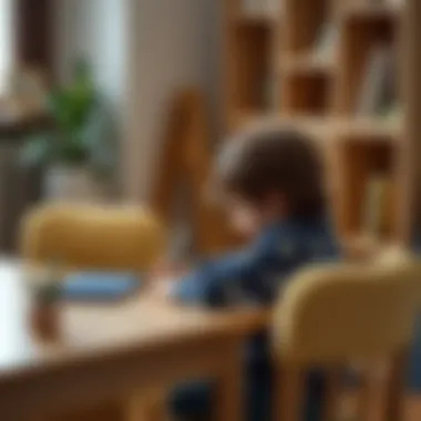 Child using a study table and chair