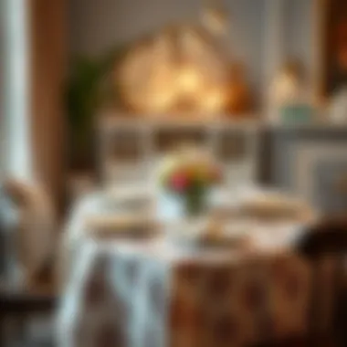 Chic Table Setting with Decorative Tablecloth Stylish table setting featuring a decorative tablecloth