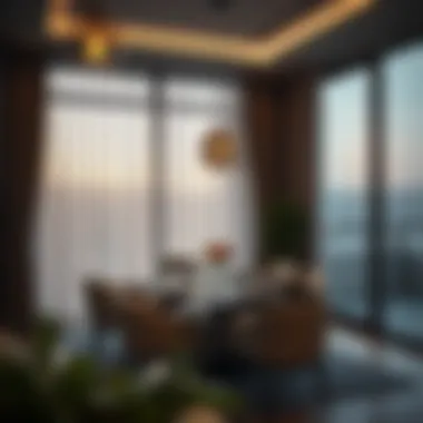 Luxurious dining area featuring stylish glass curtains