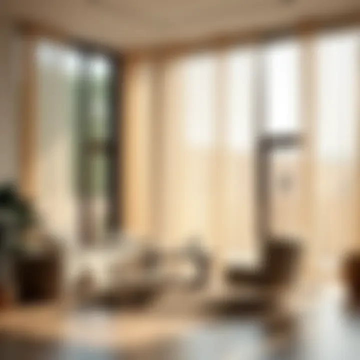 Bright and airy room showcasing sheer floor-to-ceiling glass drapes