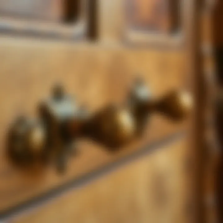 Antique Charm with Brass Accents Close-up of decorative brass handles on antique furniture