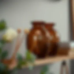 Elegant brown glass vase on a wooden shelf