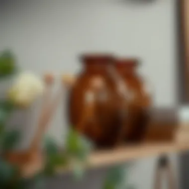Elegant brown glass vase on a wooden shelf