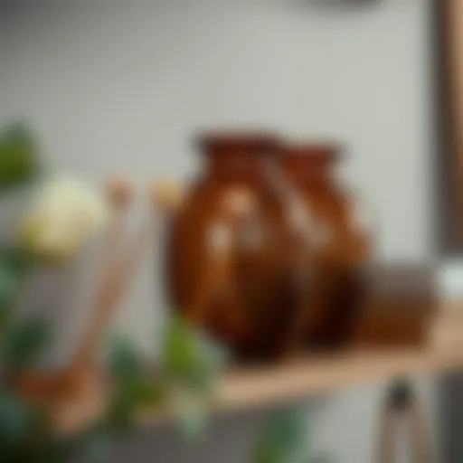 Elegant brown glass vase on a wooden shelf