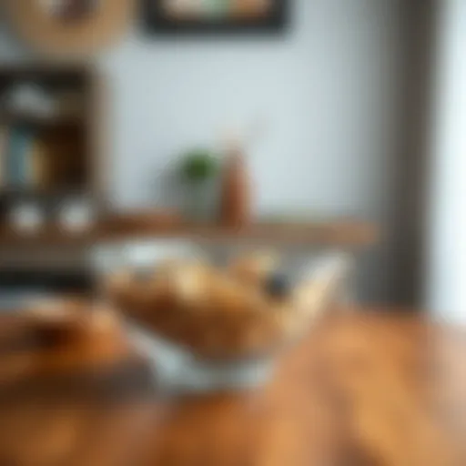Elegant glass muesli bowl on a wooden table