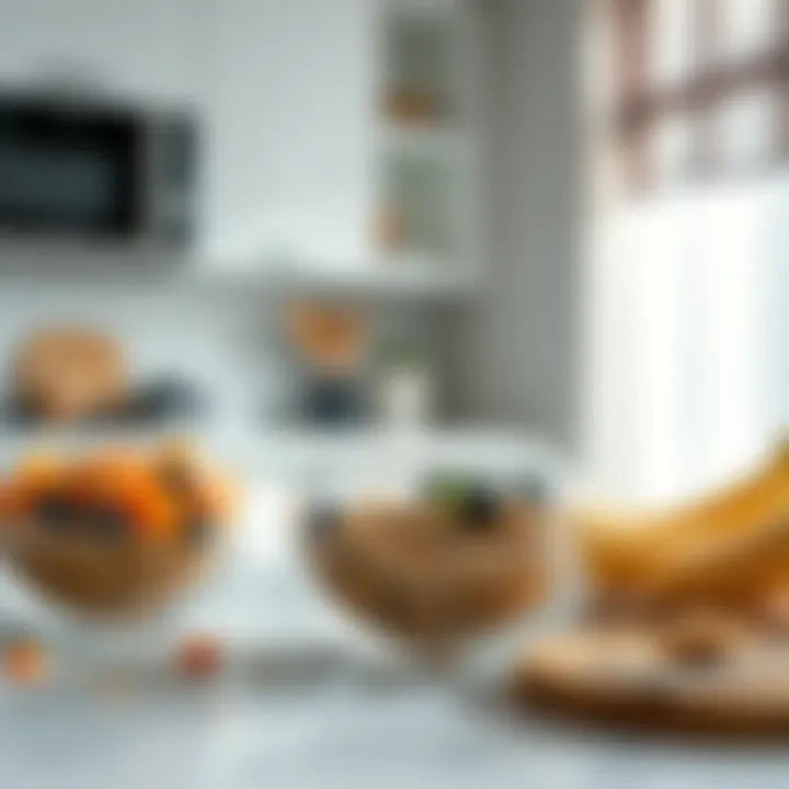 Modern kitchen featuring glass muesli bowls as decor