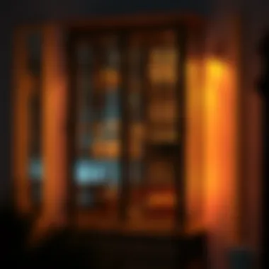 Glass Cabinet with Artistic Lighting Decorative glass cabinet with ambient lighting