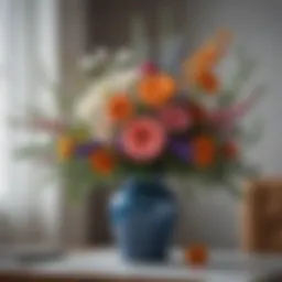 Elegant arrangement of diverse fresh flowers in a stylish vase