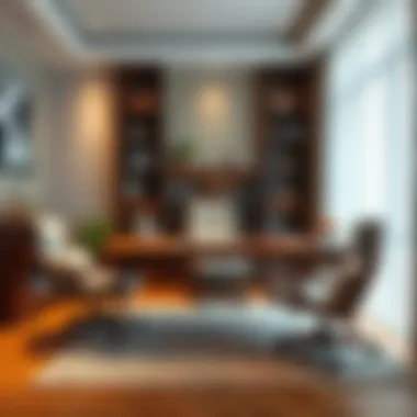 Chic home office featuring a contemporary covered desk