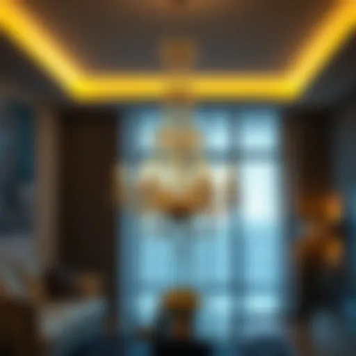 Stunning chandelier illuminating a modern living room