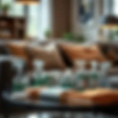 Sofa cleaning supplies arranged on a table