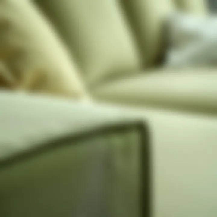 Close-up of fabric texture on a green cream sofa