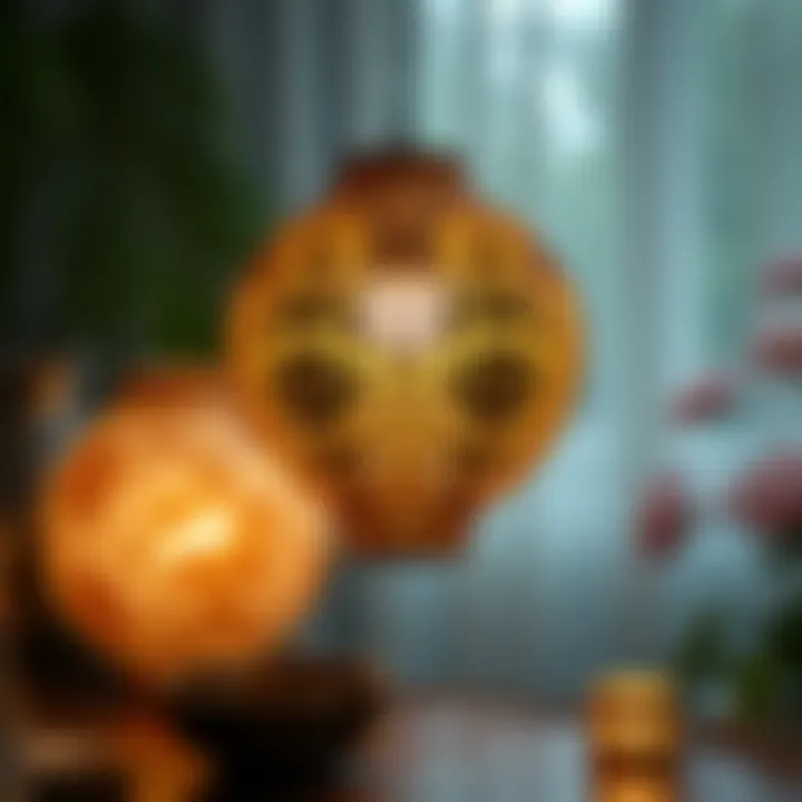 Close-up of a flower basket lamp showcasing intricate design