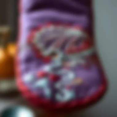 Close-up of an oven mitt with intricate embroidery