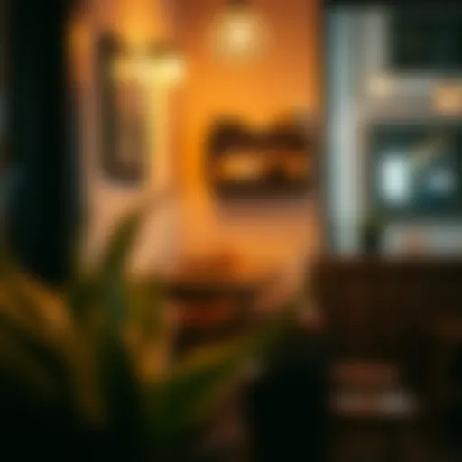 Warm Ambiance of Kadıköy's Coffee Nook A cozy coffee corner with warm lighting and artistic decor