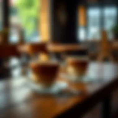 Beautifully crafted coffee cups on a wooden table