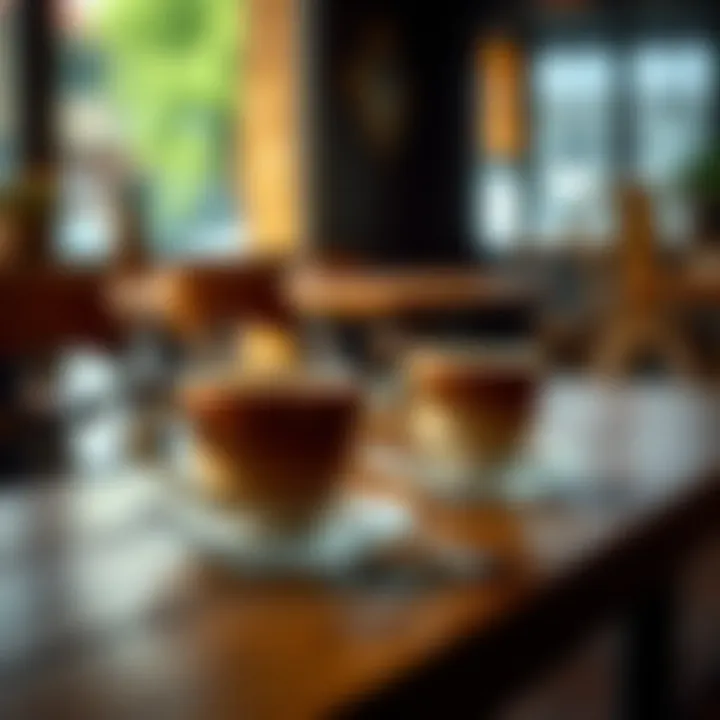 Beautifully crafted coffee cups on a wooden table